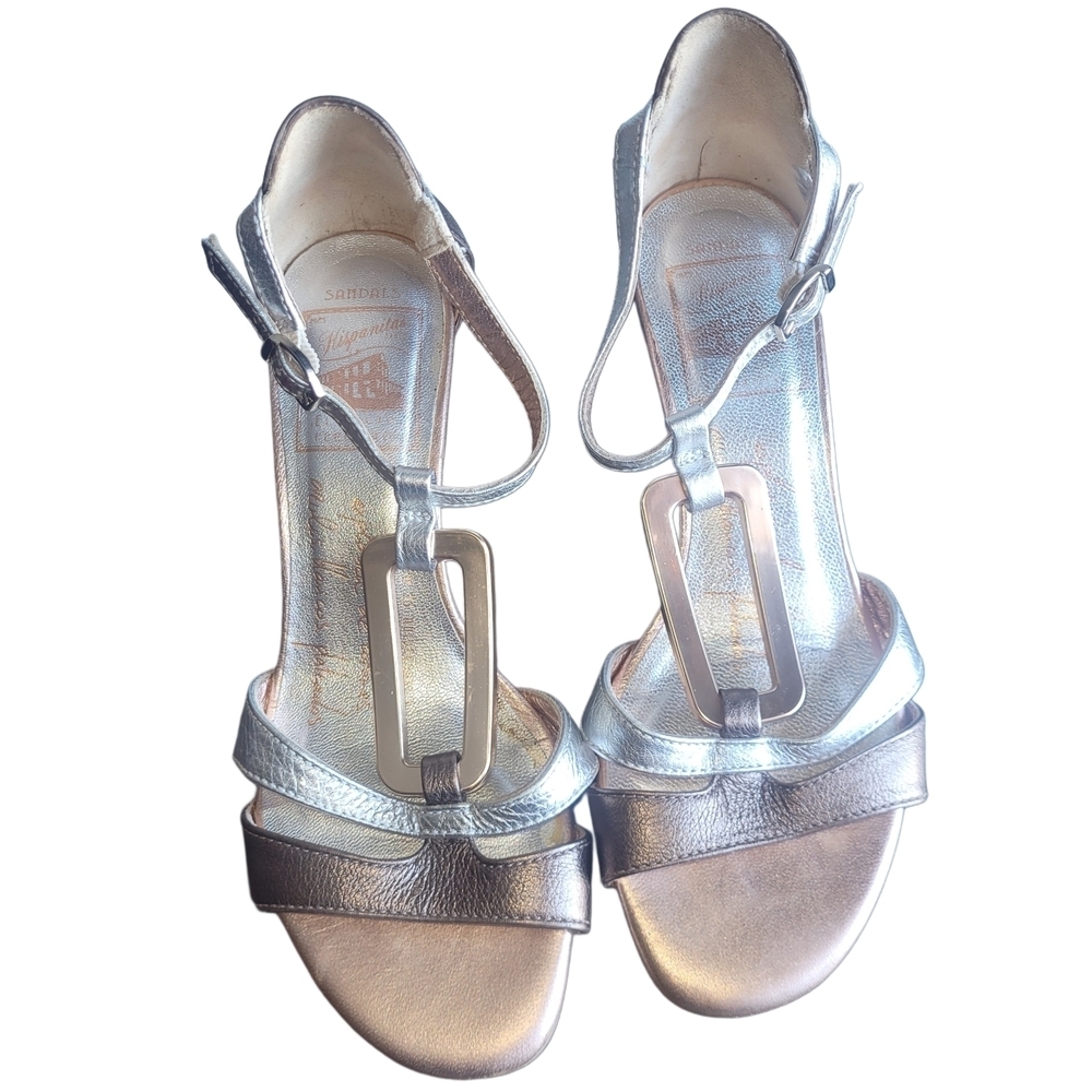 Hispanita Silver Bronze and Gold Toned Heeled Sandals Size 36